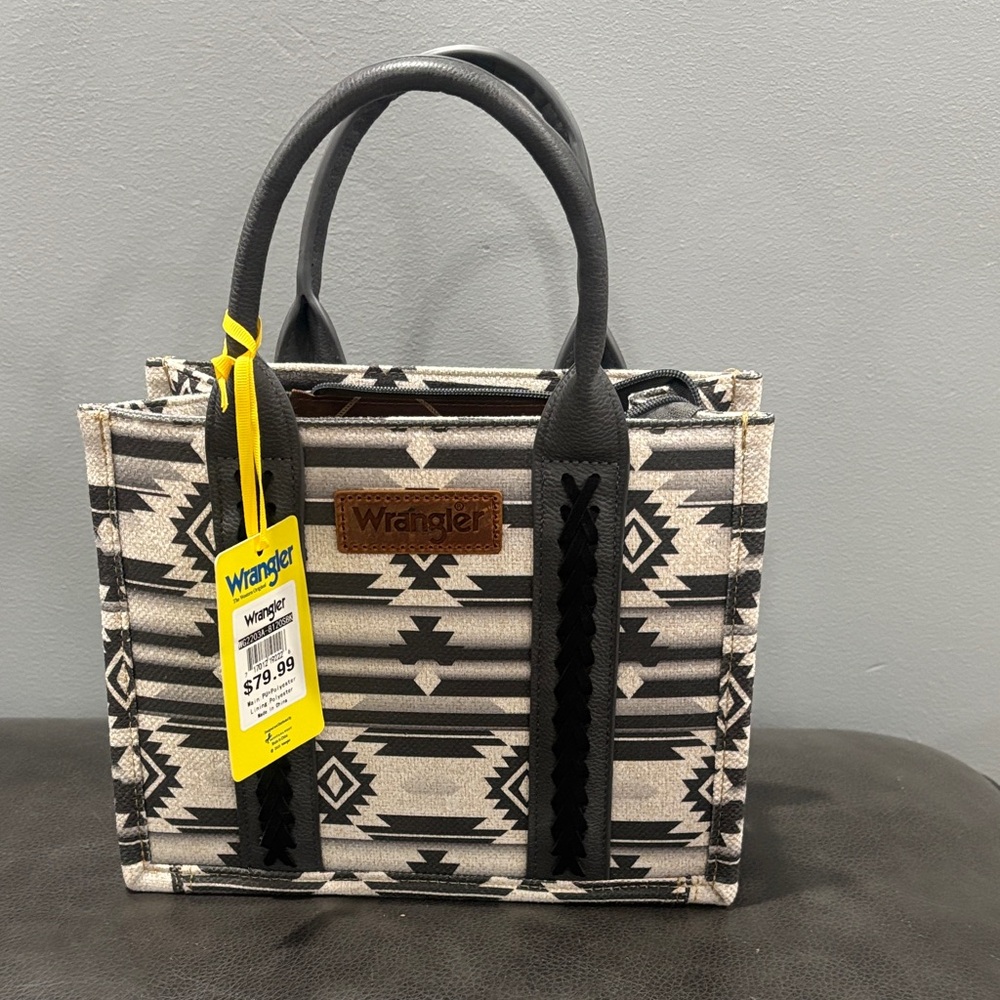 Wrangler Black and Gray Geometric Tote